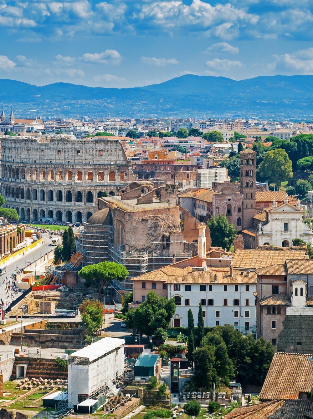 Sky view of Rome Colosseum and surroundings