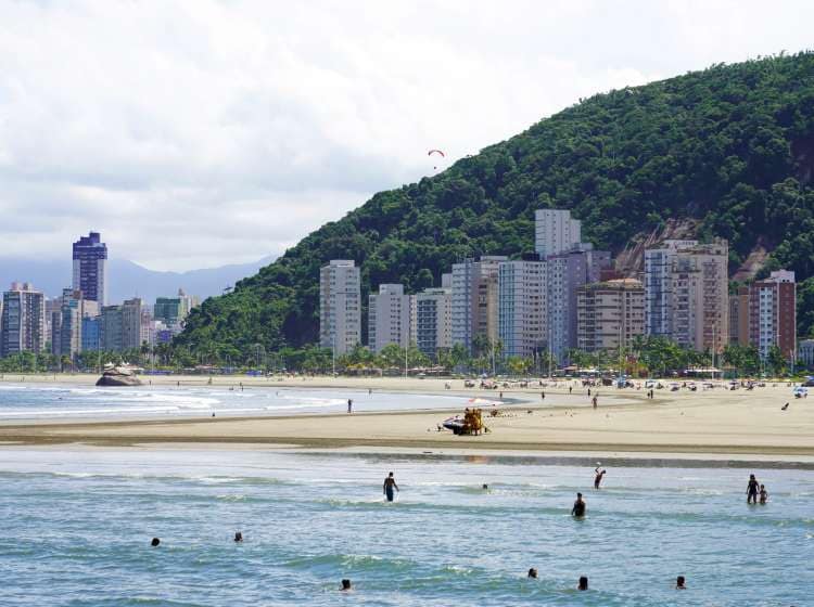 SANTOS, BRAZIL - MARCH 16, 2023: Sao Vicente and Santos beaches, Sao Paulo State, Brazil