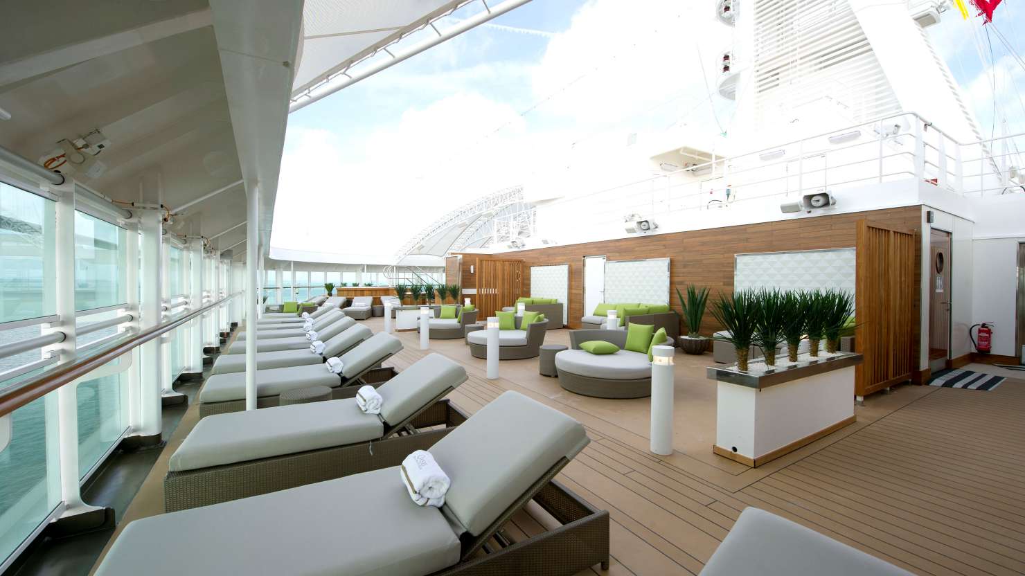 The Retreat outdoor relaxation seating onboard P&O Cruises ships