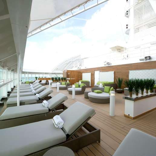 The Retreat outdoor relaxation seating onboard P&O Cruises ships