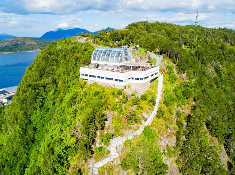 Fjellstua Utsiktspunkt or Fjellstua viewpoint on Mount Aksla in Alesund, Norway