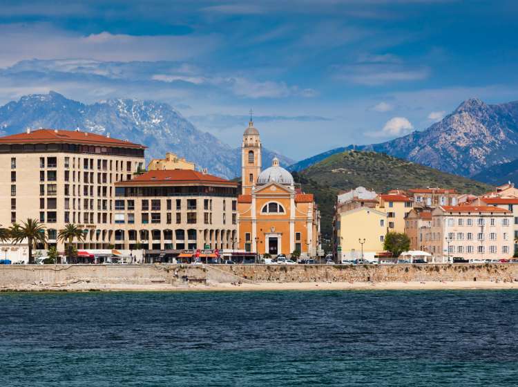 France, Corsica, Corse-du-Sud Department, Corsica West Coast Region, Ajaccio, city view from the seaside