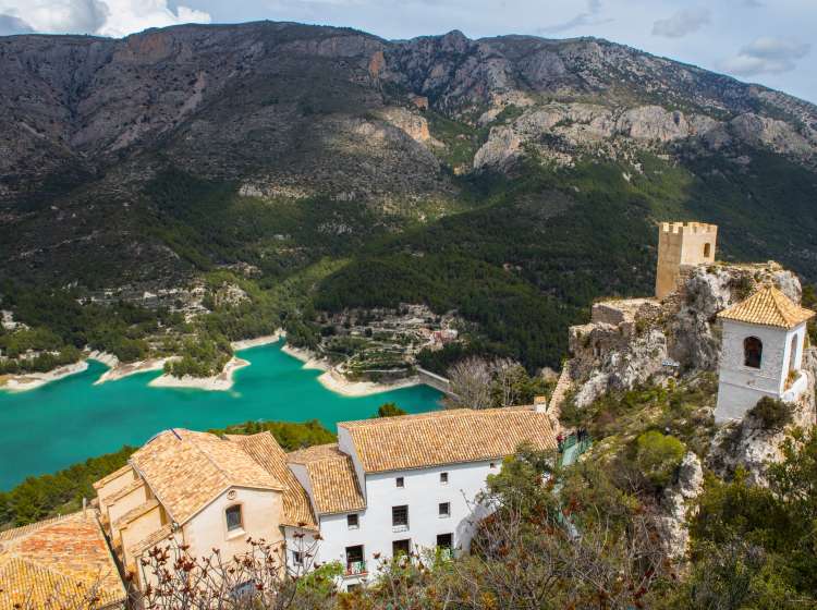 The beautiful view from Castillo de San Jose overlooking the picturesque landscape of Guadalest in Spain.