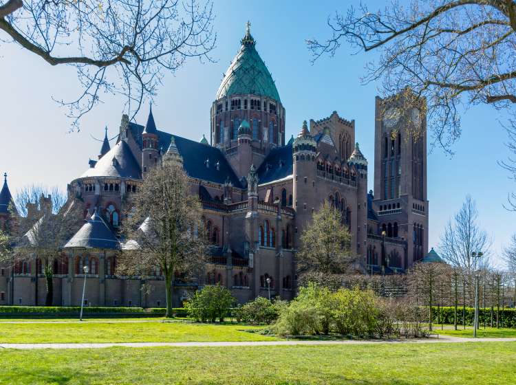 The Cathedral of Saint Bavo is a cathedral in Haarlem, the Netherlands. Pictured on a sunny day.