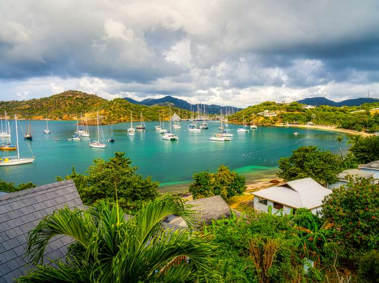 High Angle View of West Indies, Antigua and Barbuda, Antigua, English Harbour , Windward Bay, Nelson's Dockyard English Harbour