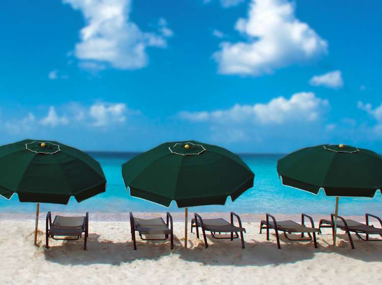 Lounge Chairs and Umbrellas Ready for Guest in Barbados