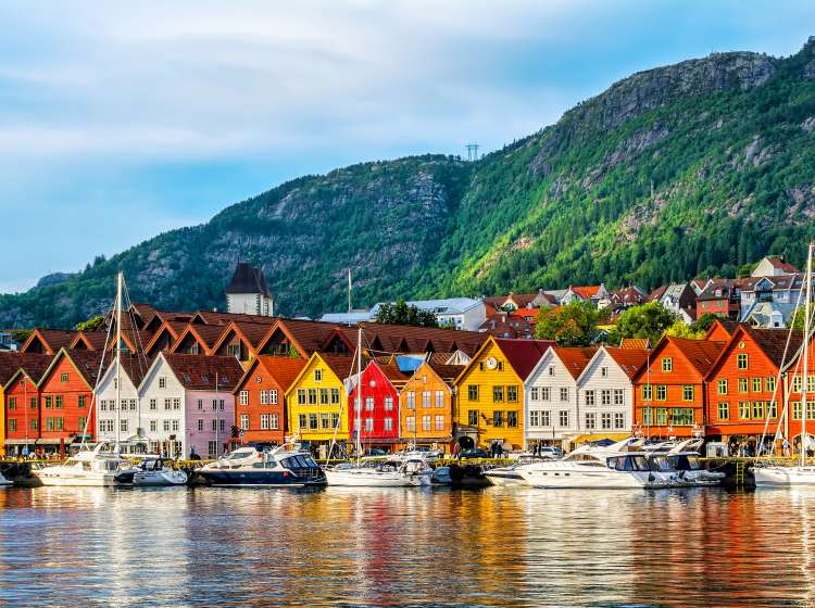 Bergen, Norway. View of historical buildings in Bryggen- Hanseatic wharf in Bergen, Norway. UNESCO World Heritage Site