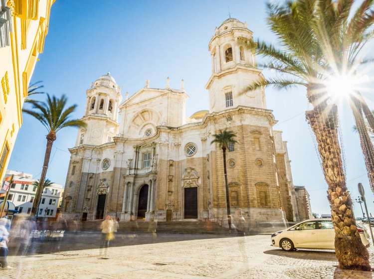 Front view of Cathedral of Saint Cross of Cadiz, Andalusia, Spain