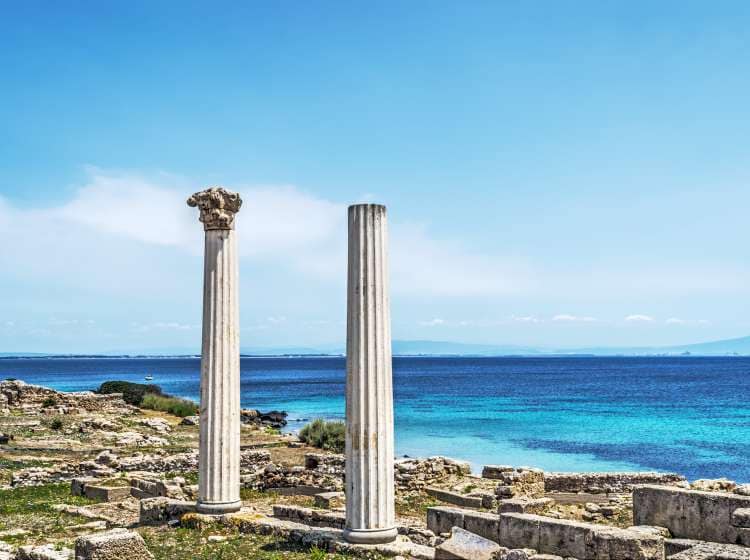 Tharros columns on a clear day, Sardinia