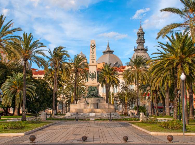 Memorial for soldiers who died in the Cavite and Santiago de Cuba Battles, designed by Julio Gonzalez Pola and unveiled in 1923, Town Hall Square, Cartagena, Murcia, Spain, Europe.