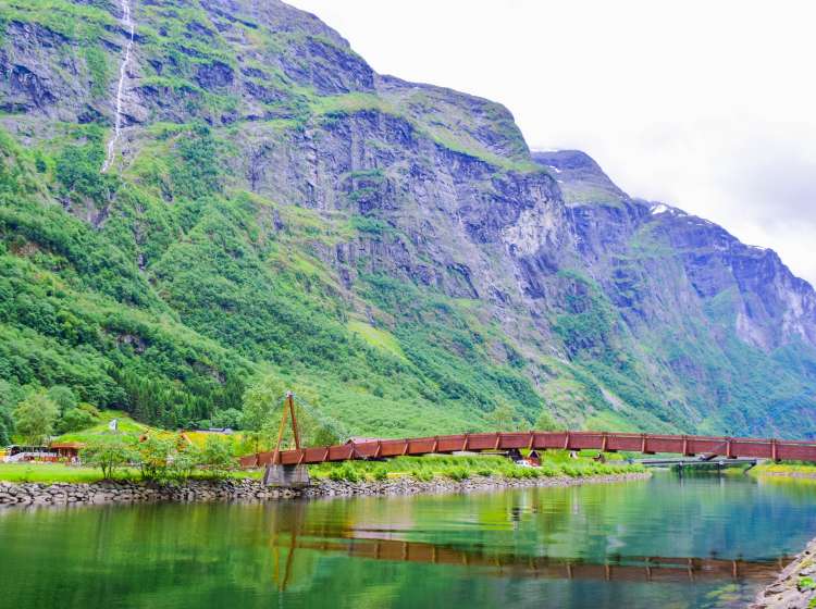 Bridge to the Viking village Njardarheimr in Gudvangen. Norway.