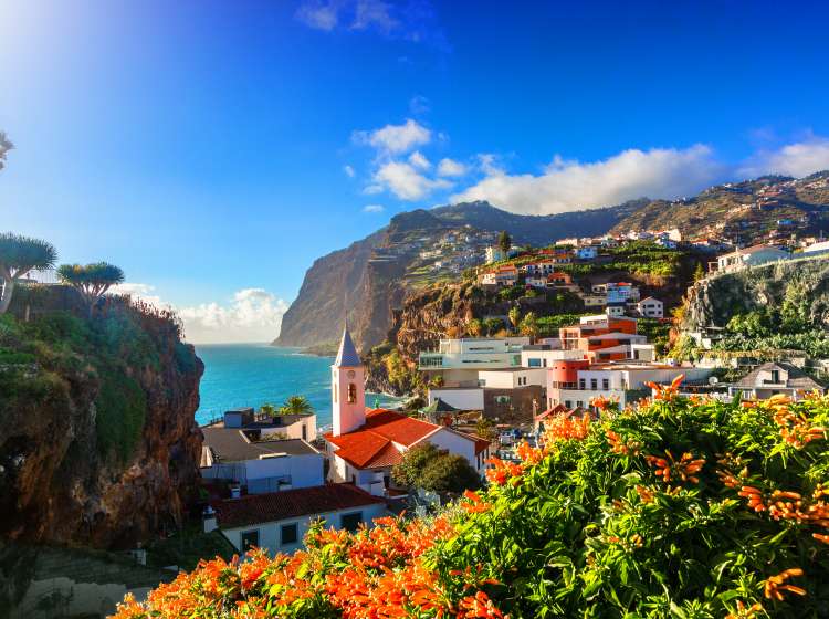Beautiful panorama over the cityscape of Camara de Lobos in Madeira island, Portugal