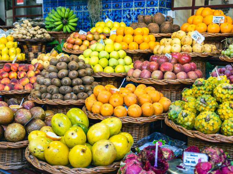Local exotic fruit for sale at Mercado dos Lavradores, Funchal, Madeira island, Portugal