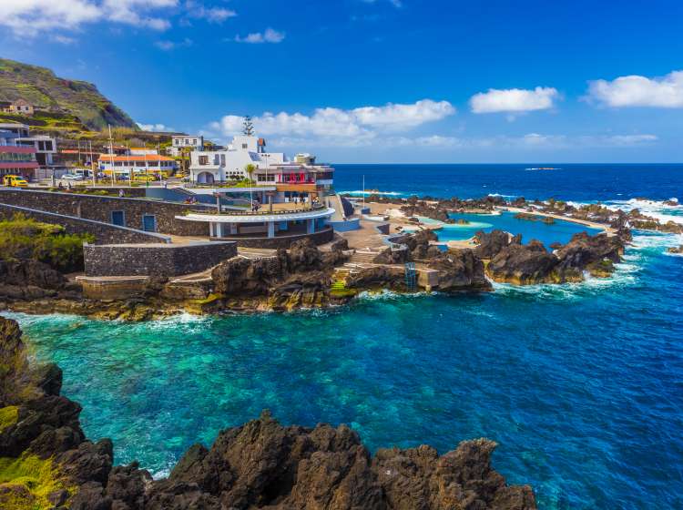 Beautiful landscape over Porto Moniz region, natural swimming pools on Madeira island, Portugal