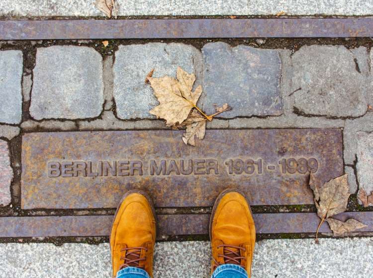 POV of Berlin Wall sign, where it used to stand the Berlin Wall in Germany, Europe - November, 2022
