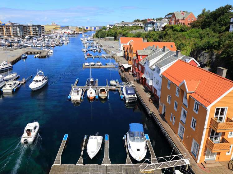 Haugesund city, Norway. Summer view of boats in Haugaland district of Norway.