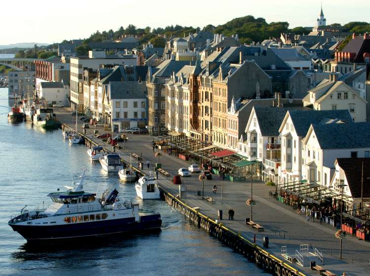View of the Haugesund waterfront as seen from the Risoy bridge.
