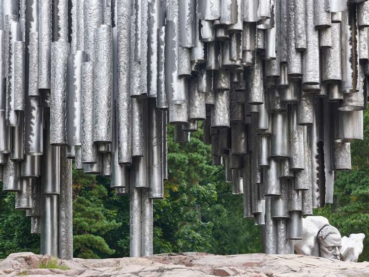 Silver patterned poles on a rock in Helsinki