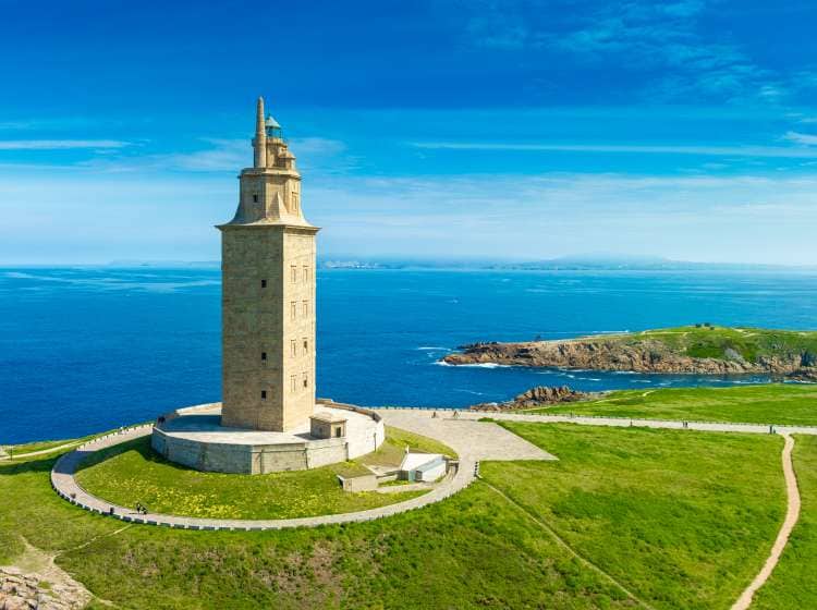 View of the Tower of Hercules, A Coruna, Galicia, Spain. High quality photo