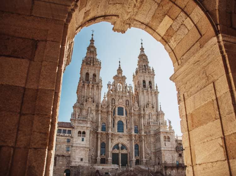 Main facade of the Santiago de Compostela Cathedral in Galicia, Spain. This church is the finish of the 'Camino de Santiago' (Santiago Path) pilgrimage route.