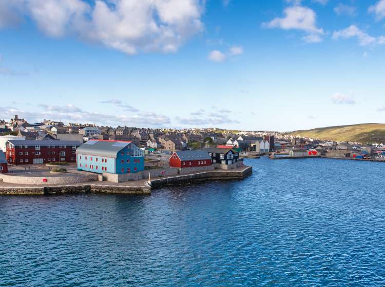 Panorama view of Lerwick town center under blue sky, Lerwick, Shetland, Scotland, United Kingdom; Shutterstock ID 493703092; Invoice Number: -
