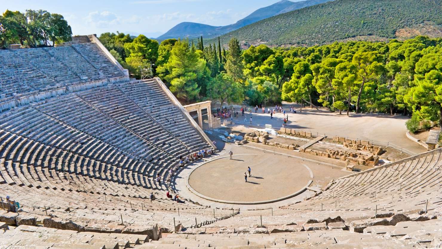 The stone amphiteater in Epidaurus is the fine example of the ancient greek architecture, Epidavros, Greece.