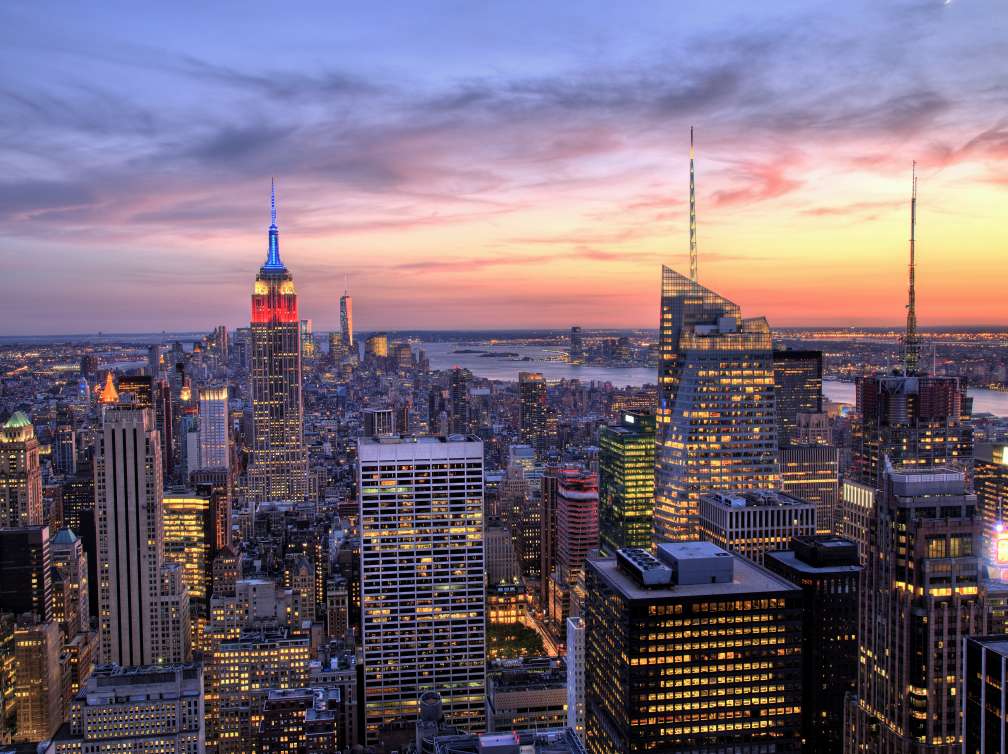 New York City light up during sunset 