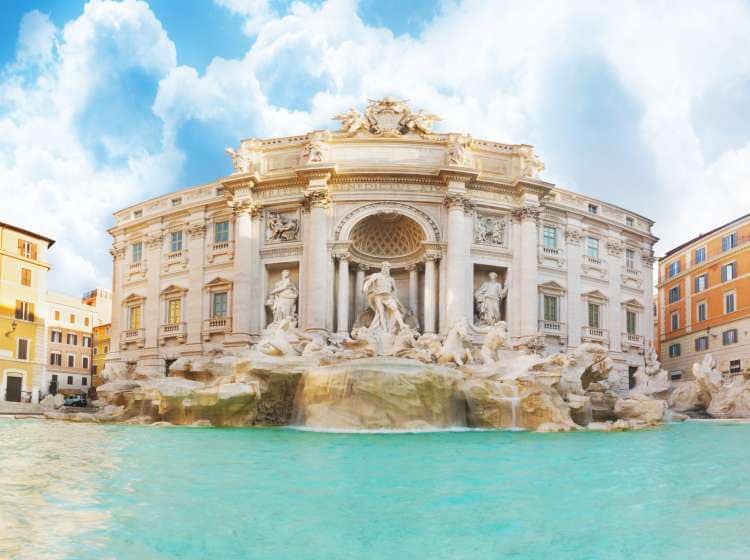 Fountain Trevi in Rome at sunrise time with amazing clouds on sky.; Shutterstock ID 697091353; Invoice Number: -