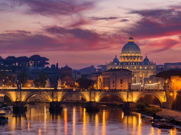 View to bridge and Vatican City at sunset. Rome, Italy; Shutterstock ID 717619711; Invoice Number: -