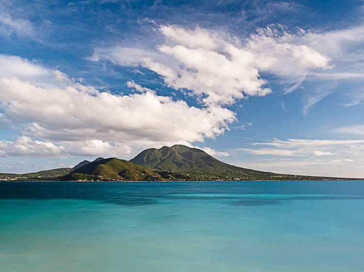 Overlooking the island of Nevis from Cockleshell Beach in St. Kitts.
