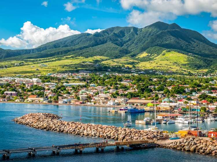 Landscape of St Kitts Island, Leeward Islands. View from cruise port Zante, Basseterre.