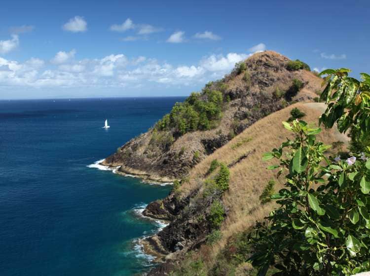 Pigeon island, St. Lucia from the British fort. This island is St. Lucia's National Park
