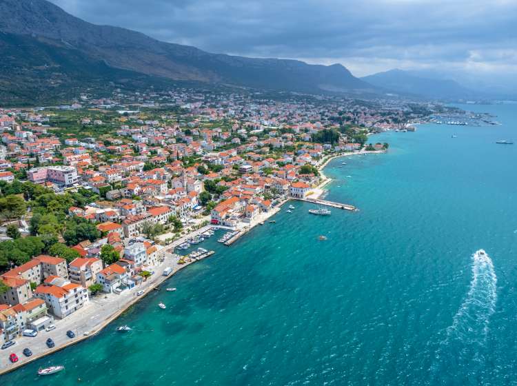 Aerial view of Kastela, second largest town in DalmatiaÂ region, Split-Dalmatia County, southern Croatia.