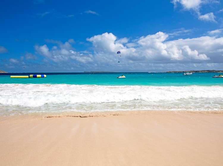 Orient beach on the French side of the island of Saint Martin in the Caribbean. It lies on the east coast of the island.