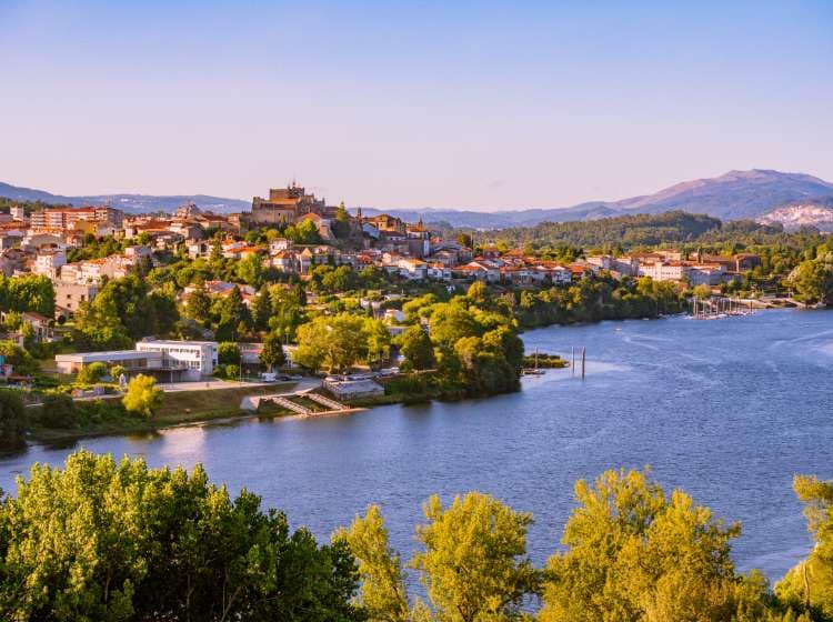 Panoramic view of Tui and the MiÃ±o river from the vantage point of the ValenÃ§a Fortress, Portugal