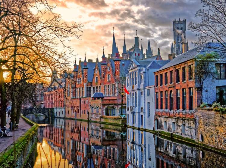 Buildings along a river