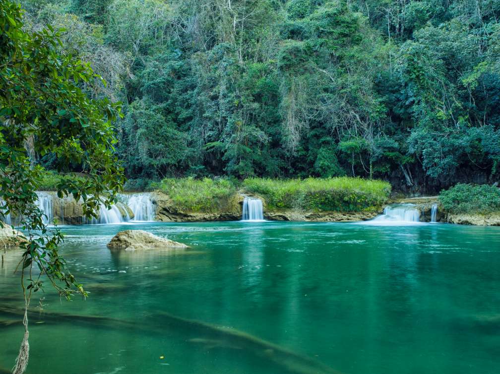 Image of little waterfalls falling into lake