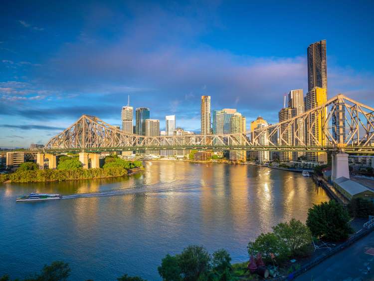 Brisbane's skyline behind Story Bridge over the Brisbane River