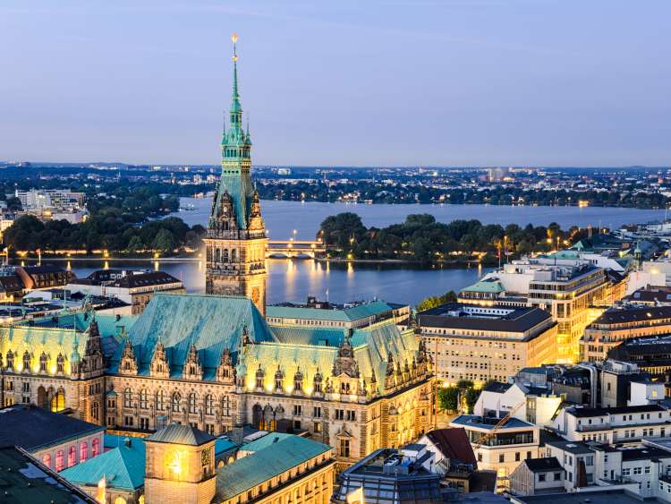 Hamburg City Hall at dusk