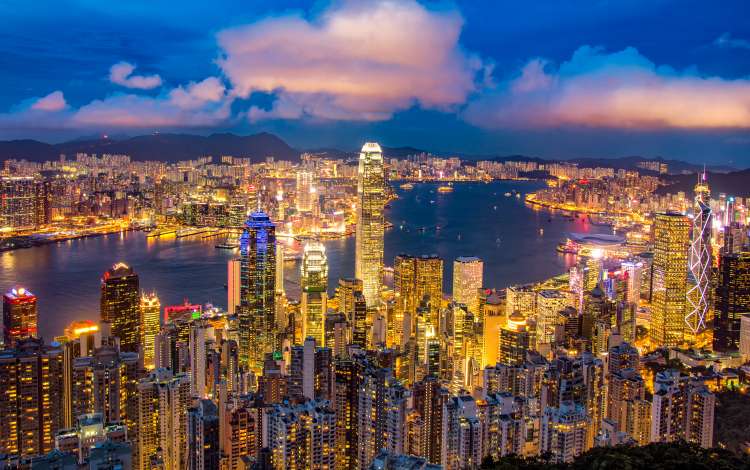 Aerial view of buildings in Hong Kong, China