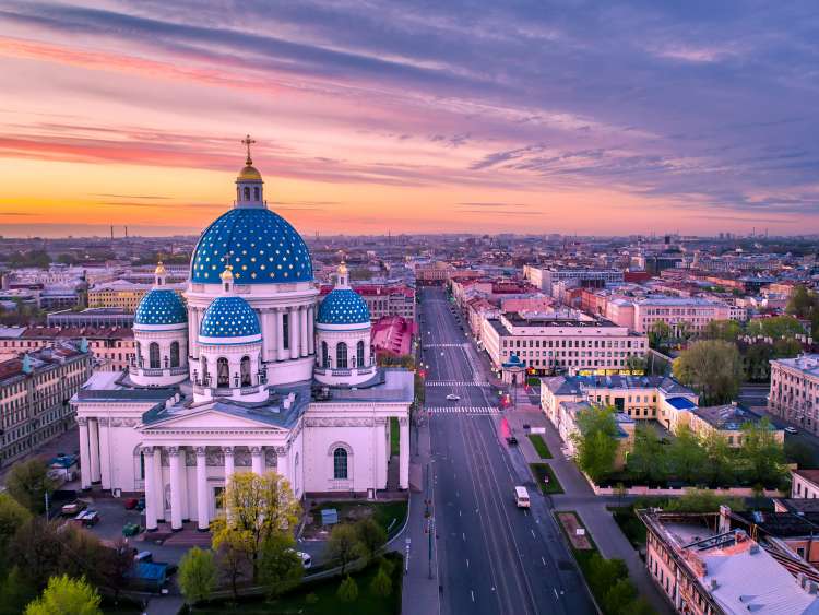 Trinity Cathedral at dusk in Saint Petersburg, Russia
