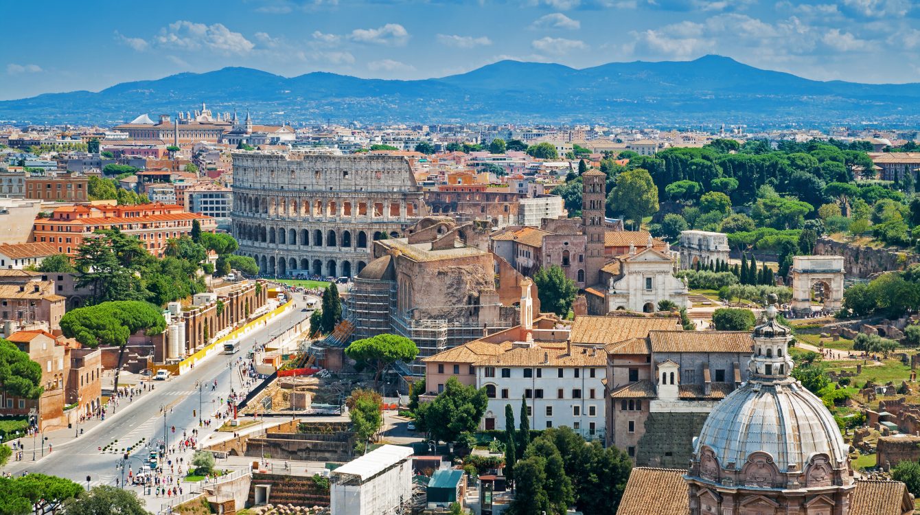 Sky view of Rome Colosseum and surroundings