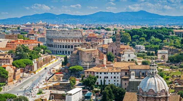 Sky view of Rome Colosseum and surroundings
