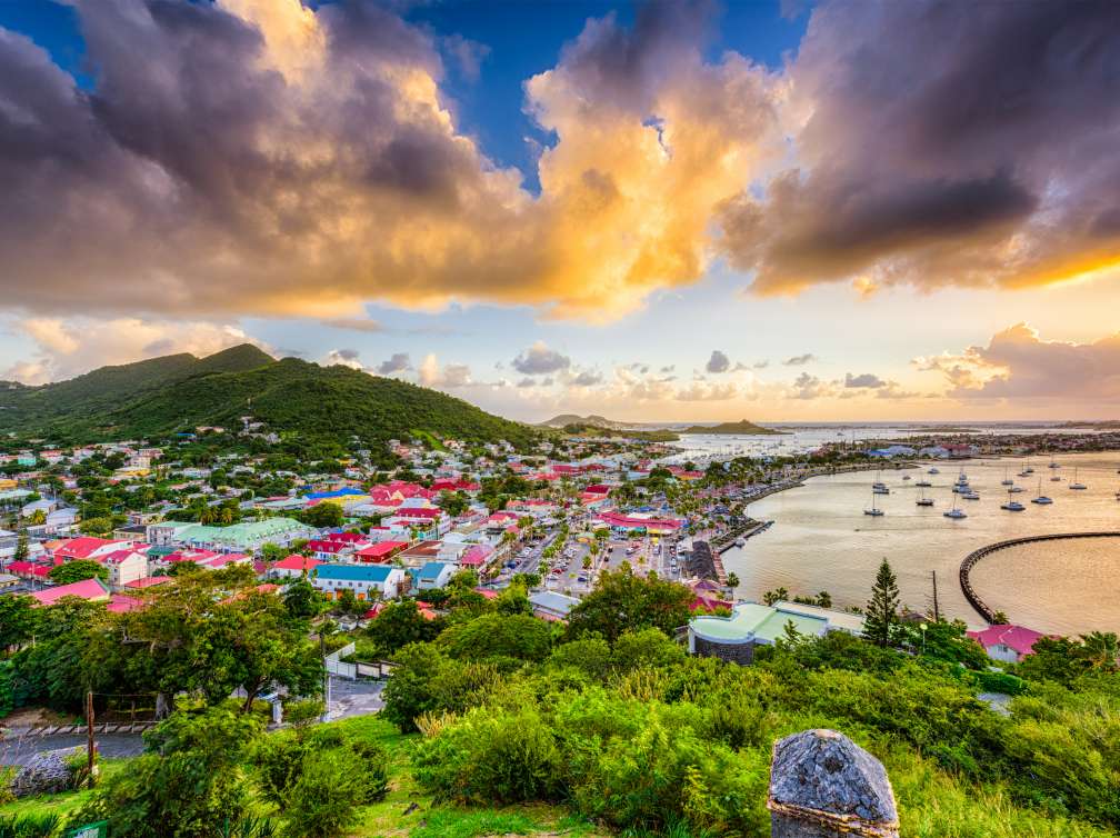 Houses and the boats in the bay in St. Maarten