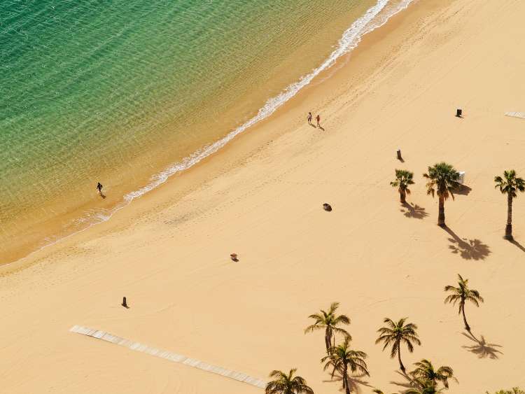 Spain, Canary Islands, Tenerife, San Andrés, Atlantic ocean, Las Teresitas beach, actually it is an artificial beach, built in a nice bay with sand brought over from the Sahara