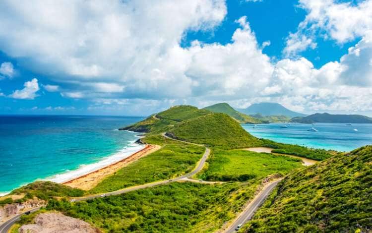 A Panoramic view, Saint Kitts with Nevis Island in the background.