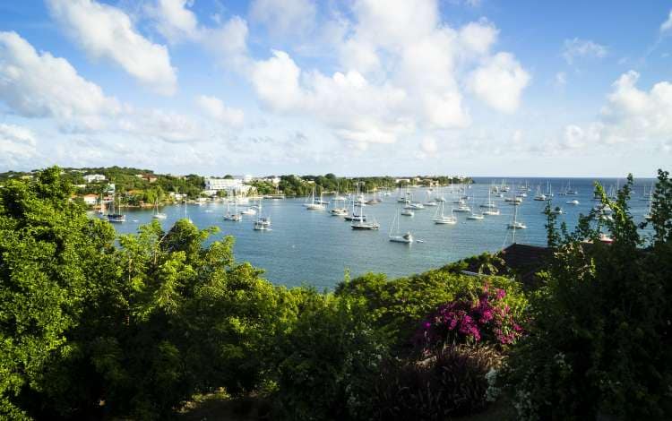 View of boats in a bay, Grenada
