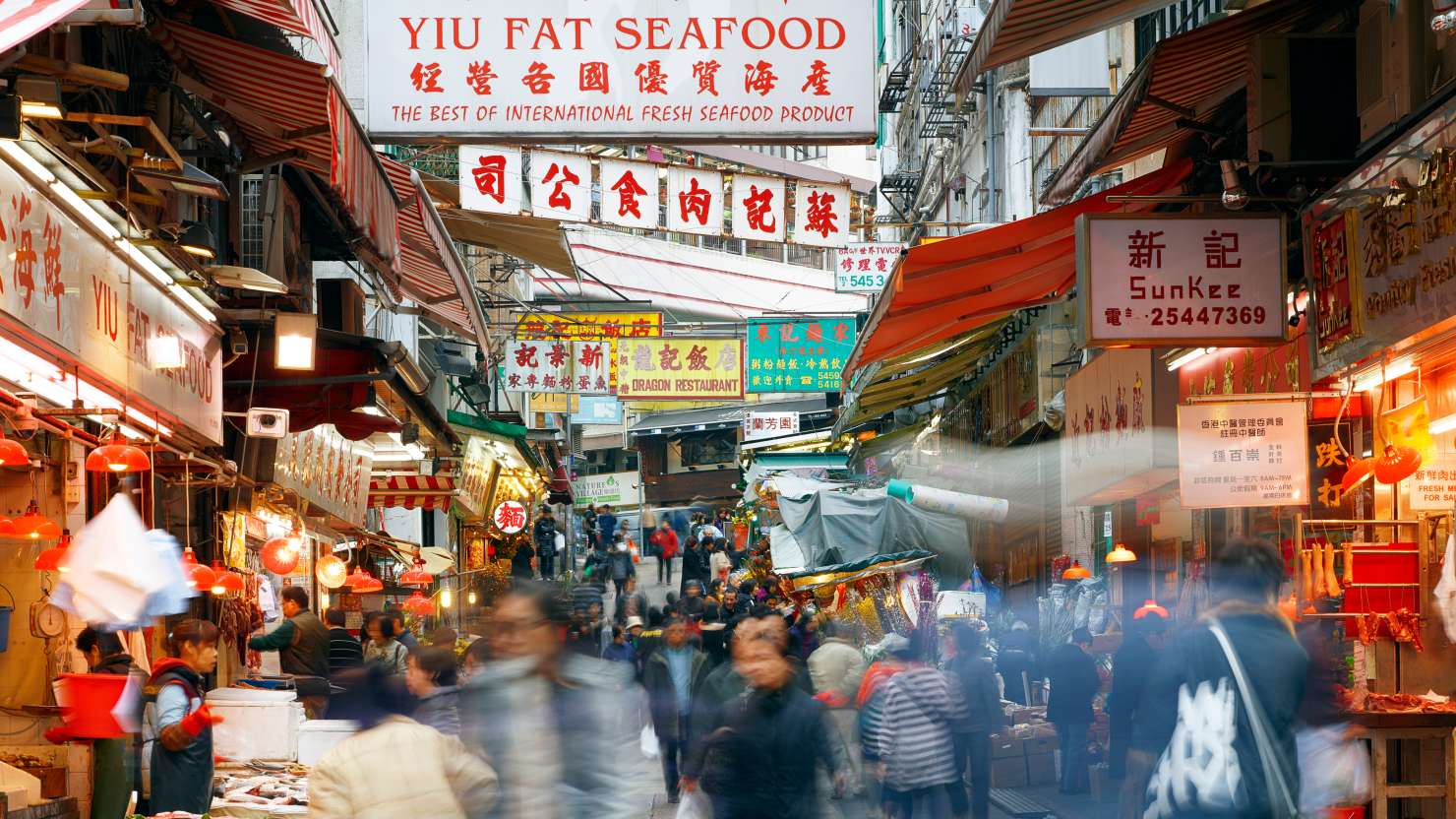 The Graham Street market in Hong Kong.