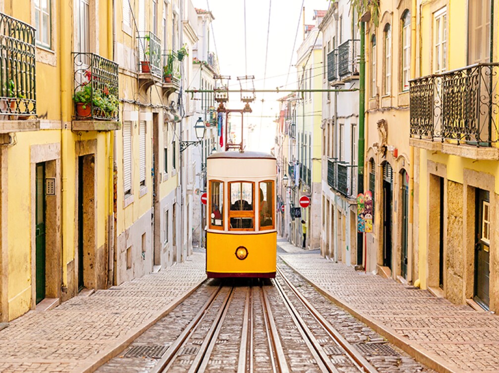 Tram going through street 