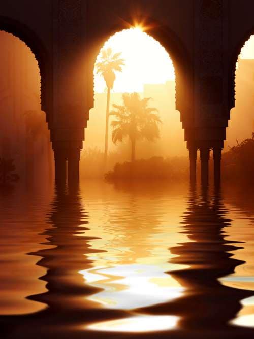 Great mosque of Hassan 2 at sunset in Casablanca, Morocco. Beautiful Arches of the Arab mosque in the sunset, sunlight rays; Shutterstock ID 2086634782; project: Adobe; job: ; client: ; other: 